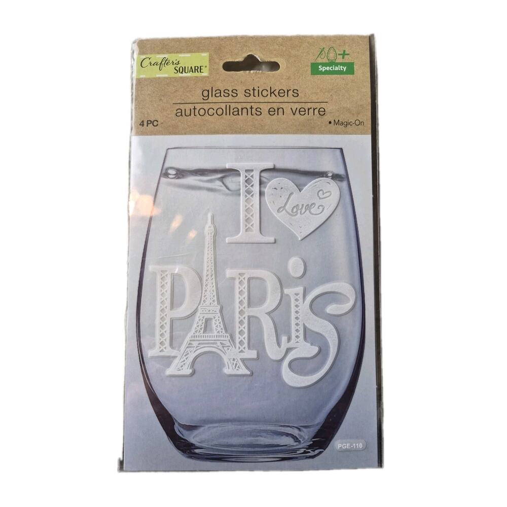 Crafter's Square Glass Stickers "I Love Paris" Specialty Magic-On 4pc Craft Art